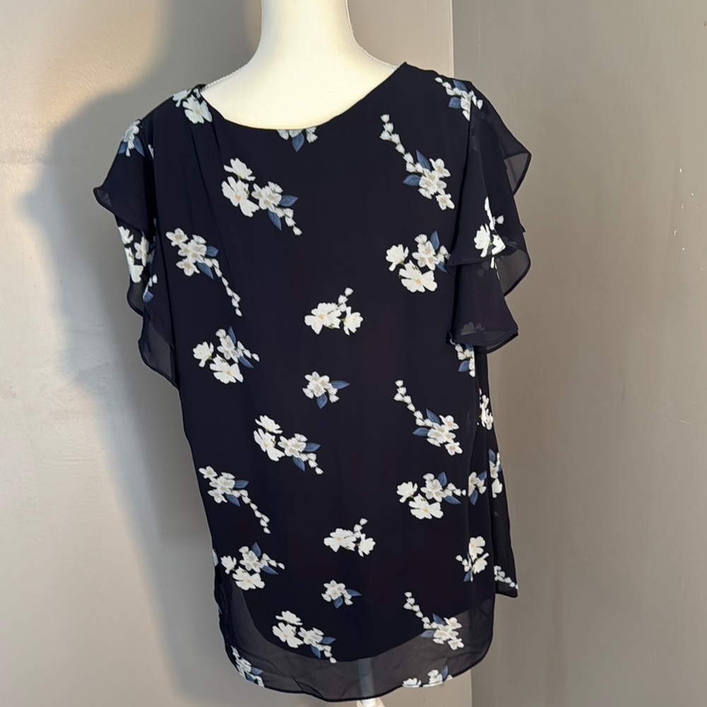 Blue Flutter Sleeve Ruffled Blouse - Picture 3 of 4